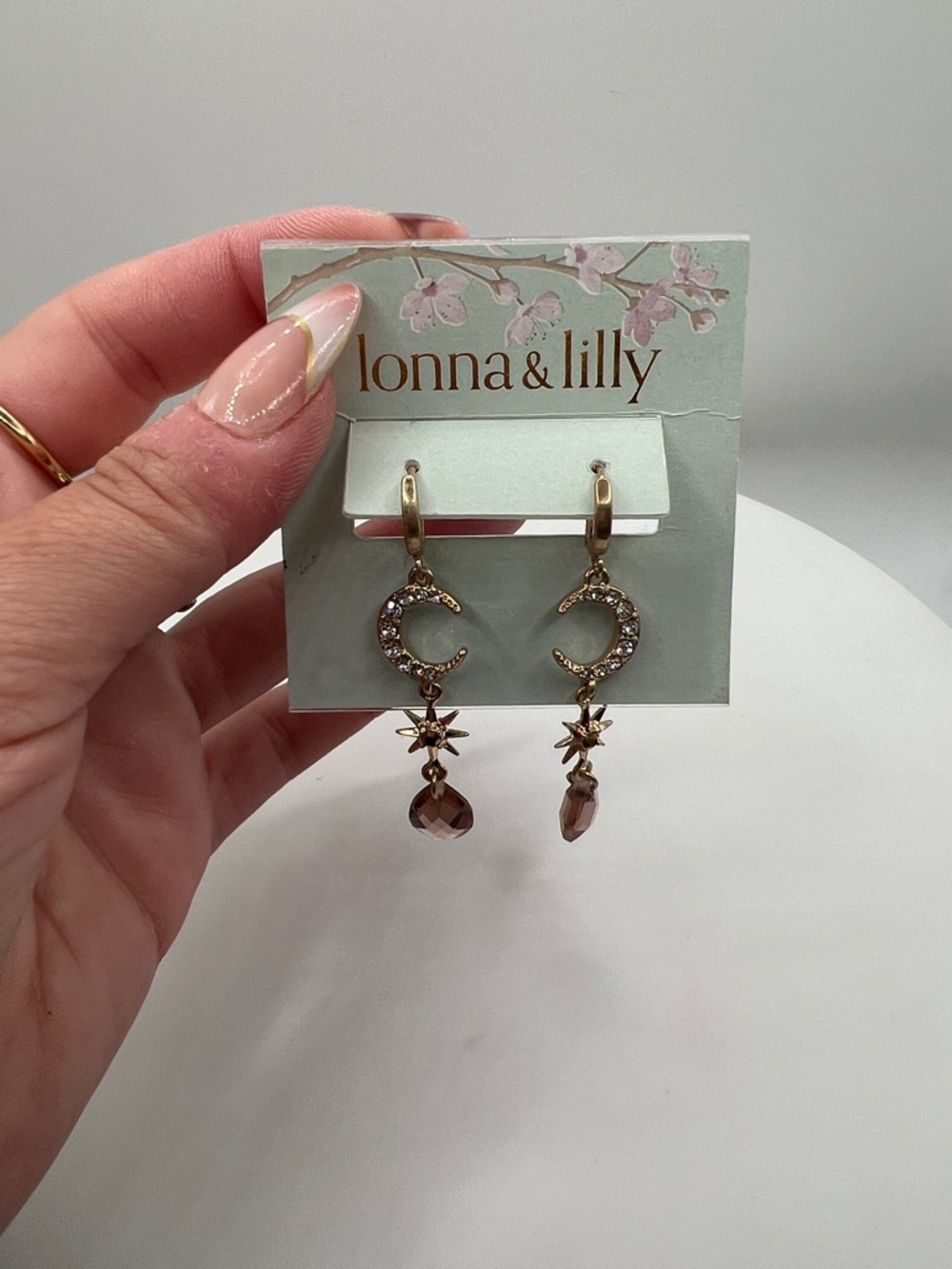 lonna & lilly Goldtone and Crystal Star Moon Huggie-Drop Earrings - Picture 4 of 5